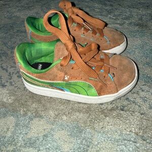 Puma Minecraft Kids Brown and Green Suede Sneakers